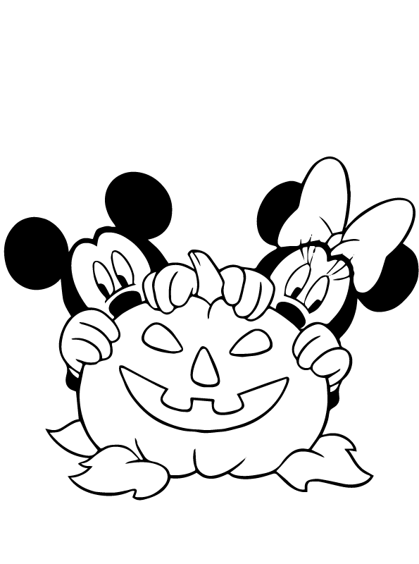 Kids-n-fun.com | Coloring page Disney Halloween Minnie and Mickey pumpkin